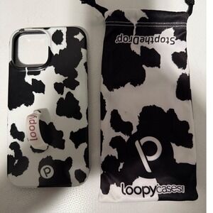 Loopy Cases iPhone 13 Pro Max‎ Cover Black White Cow Print Phone Grip Protective
